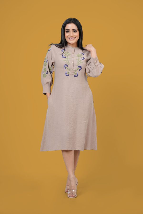 Raglan Sleeve Embroidered Short Dress - Image 4