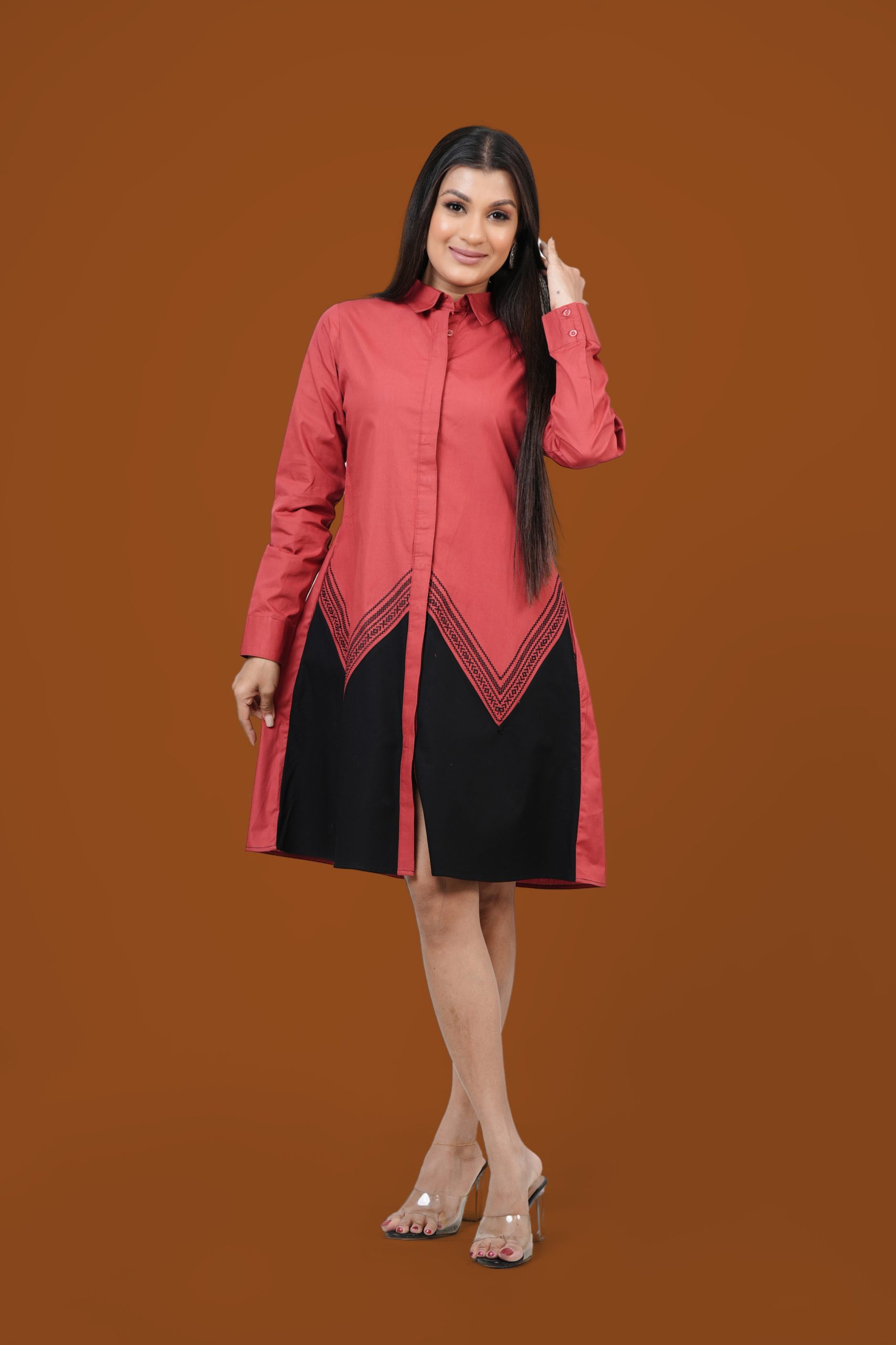 Embroidered Colour Block Short Dress - Image 2