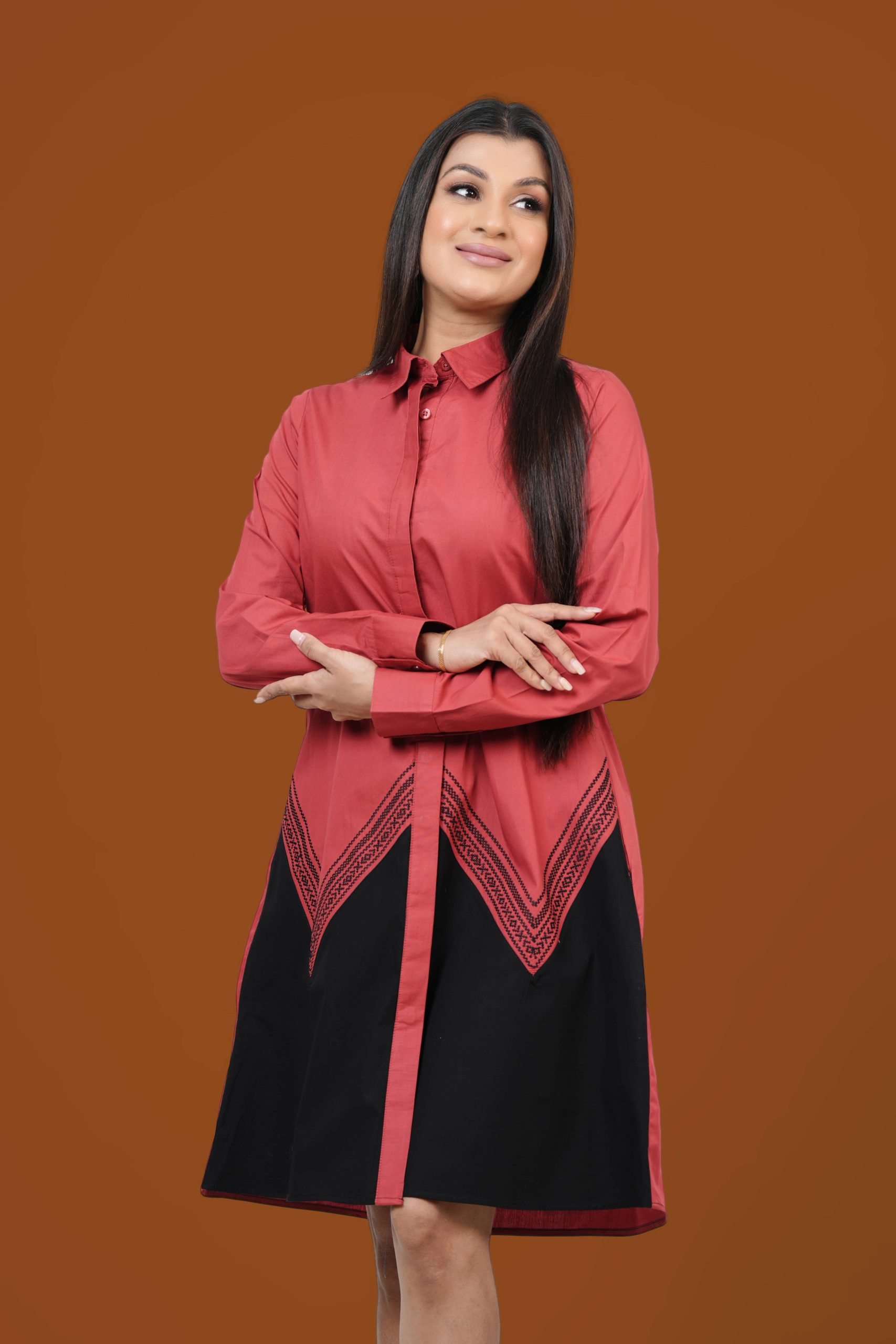 Embroidered Colour Block Short Dress