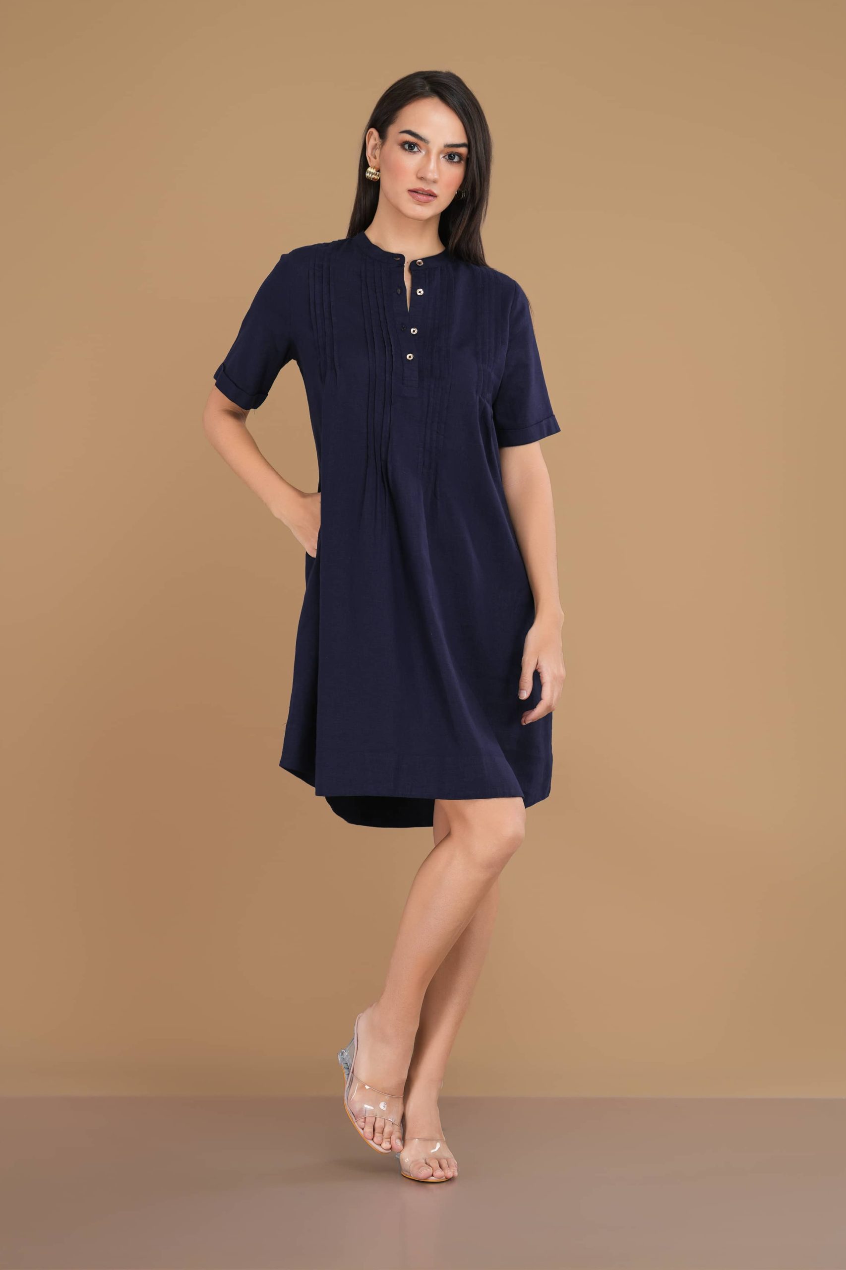 Pintuck Detail Short Dress