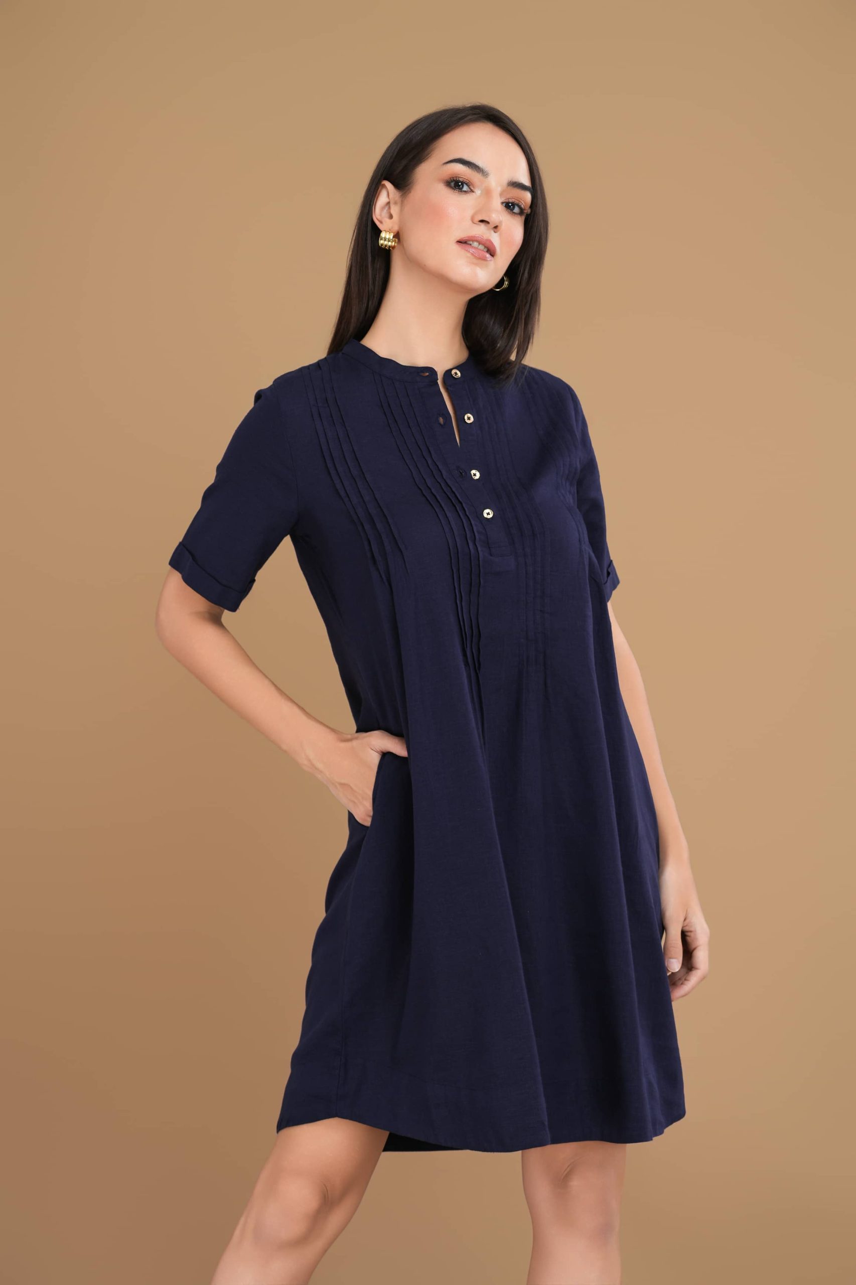 Pintuck Detail Short Dress - Image 4