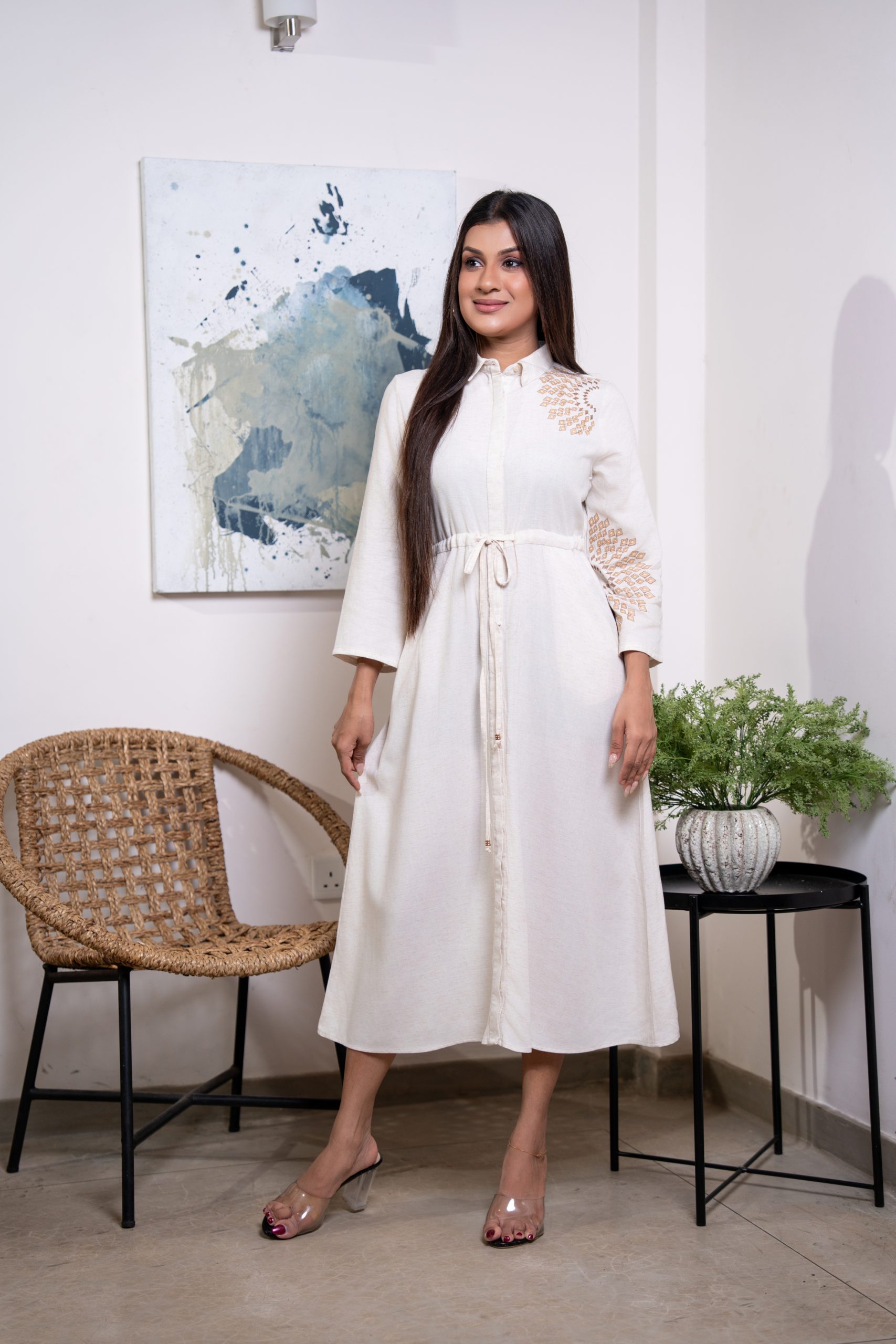 Embroidered Midi Shirt Dress - Image 3