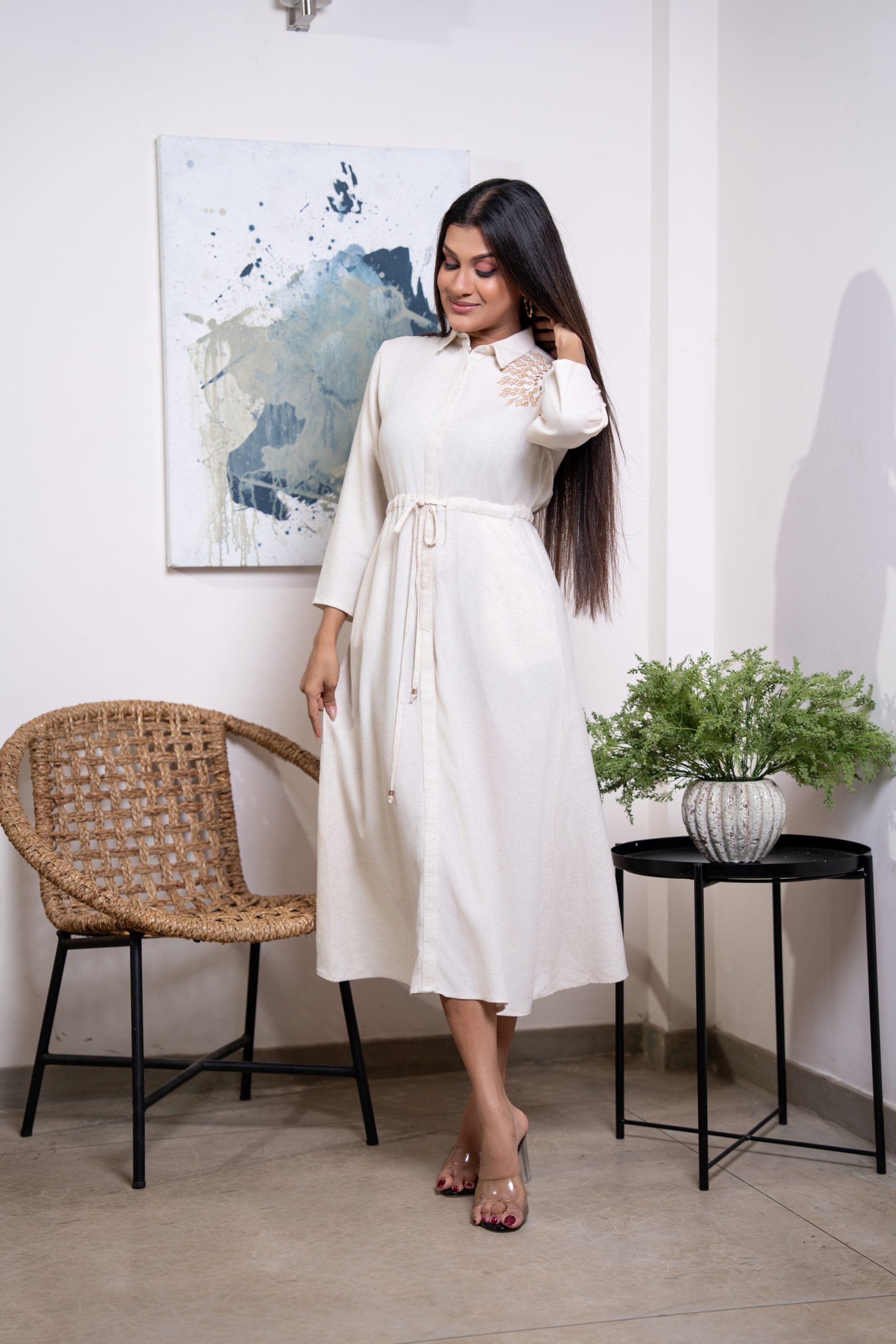 Embroidered Midi Shirt Dress - Image 4