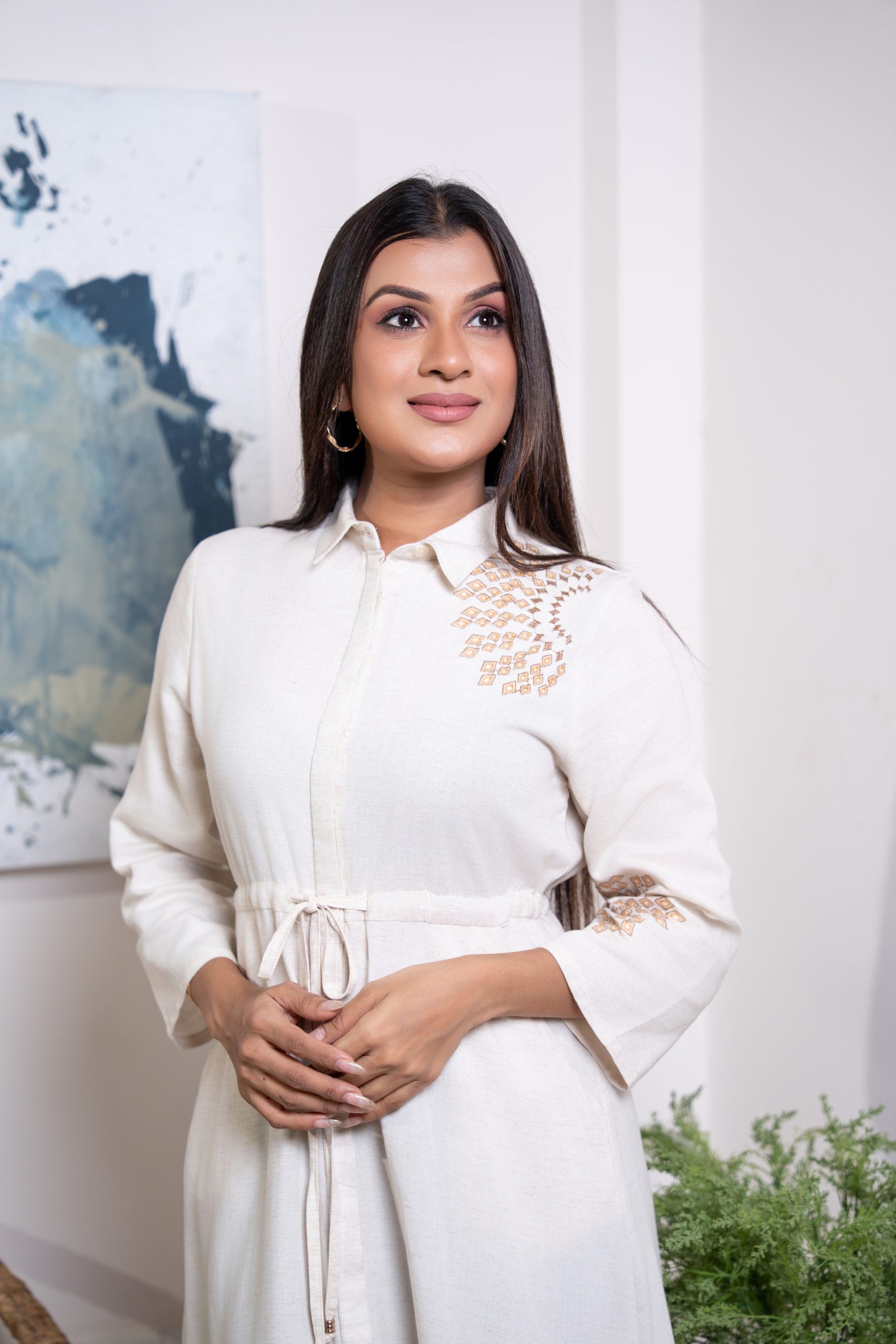 Embroidered Midi Shirt Dress