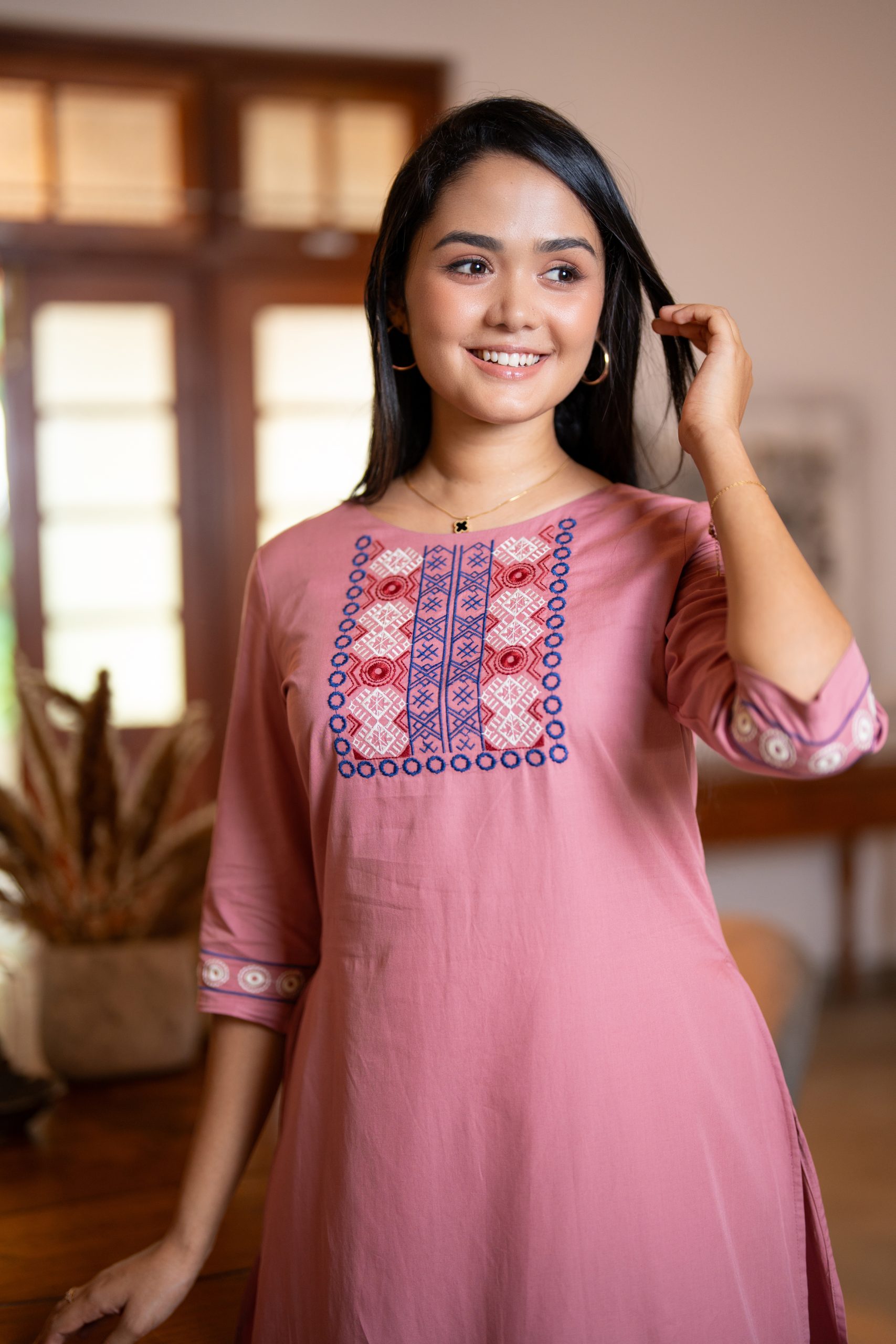 Geometric Embroidery Detailed Kurta Top - Image 3