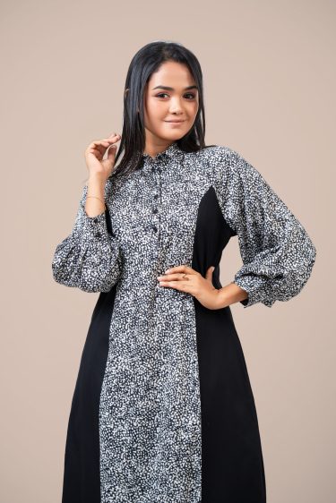 Monochrome Colorblock Maxi Shirt Dress