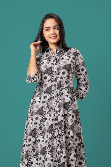 Floral Patterned Button Up Maxi Dress