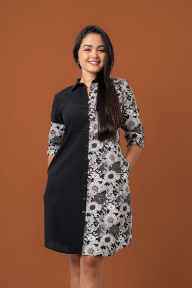 Floral Two Tone Short Shirt Dress