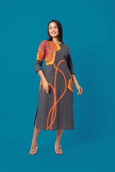 Floral Print Detail Midi Dress