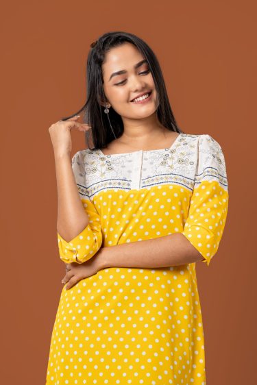 Polka Dot Embroidered Colourblock Short Dress