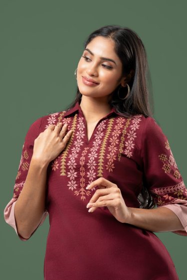 Two Tone Embroidered Short Dress