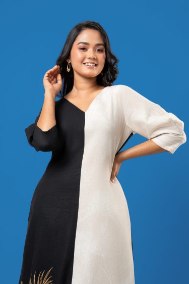 Print Detail Colourblock Midi Dress