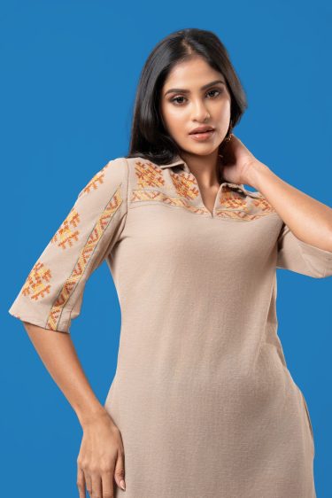 Embroidery Detail Collared Short Dress