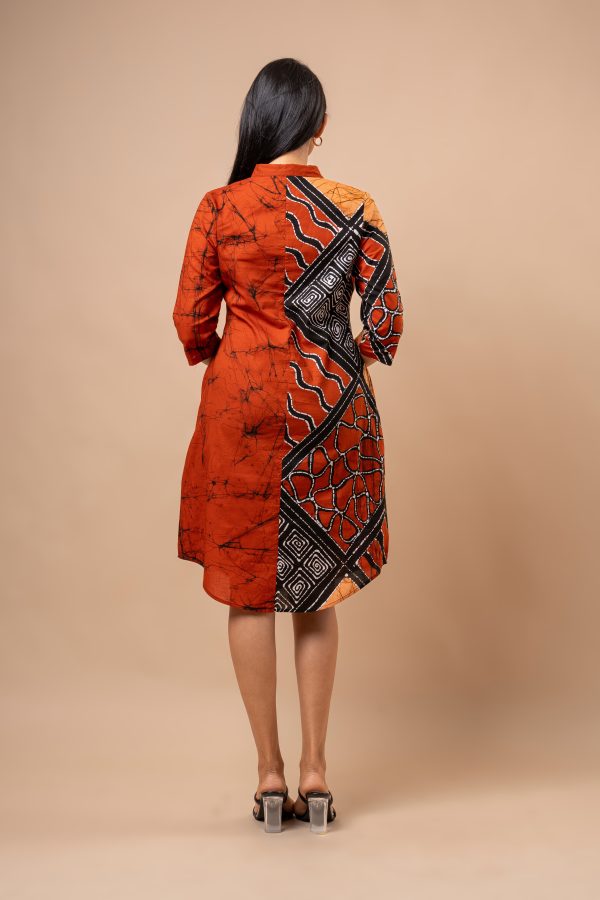 Geometric Patterned Two-Tone Short Batik Shirt Dress - Image 5