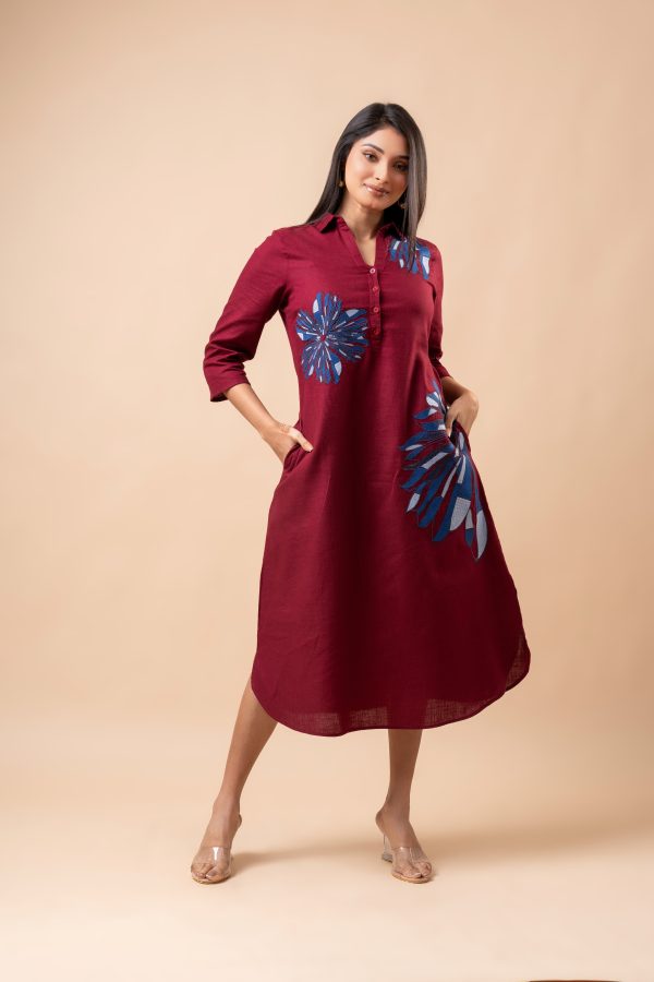 Floral Embroidery Detail Midi Shirt Dress - Image 5