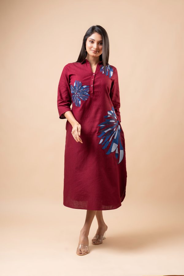 Floral Embroidery Detail Midi Shirt Dress - Image 4