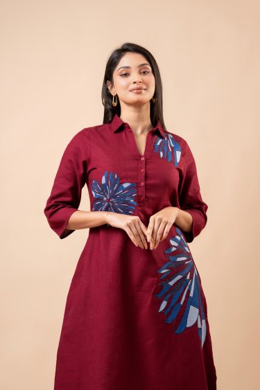 Floral Embroidery Detail Midi Shirt Dress