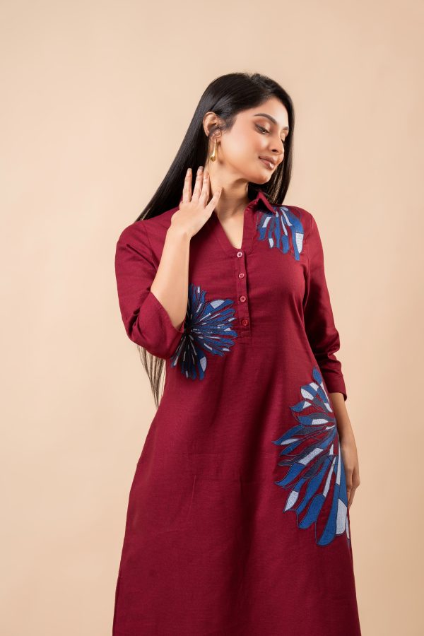 Floral Embroidery Detail Midi Shirt Dress - Image 3