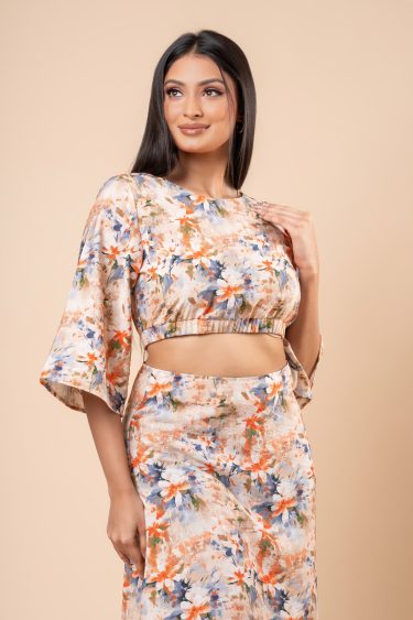Watercolour Floral Patterned Crop Top and Skirt Set