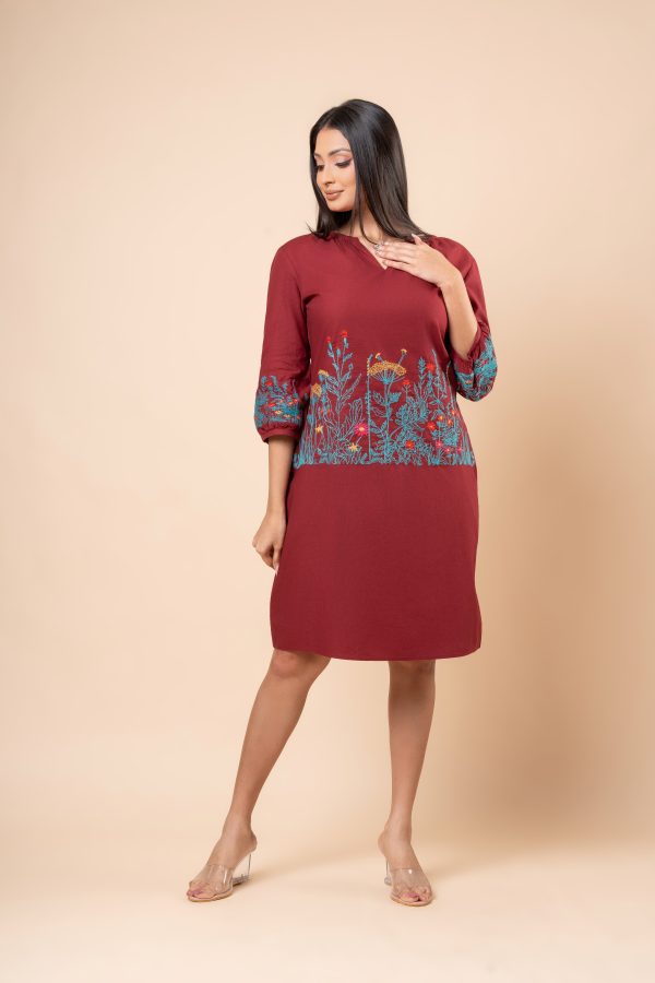 Floral Embroidered Notch Necked Short Dress - Image 6