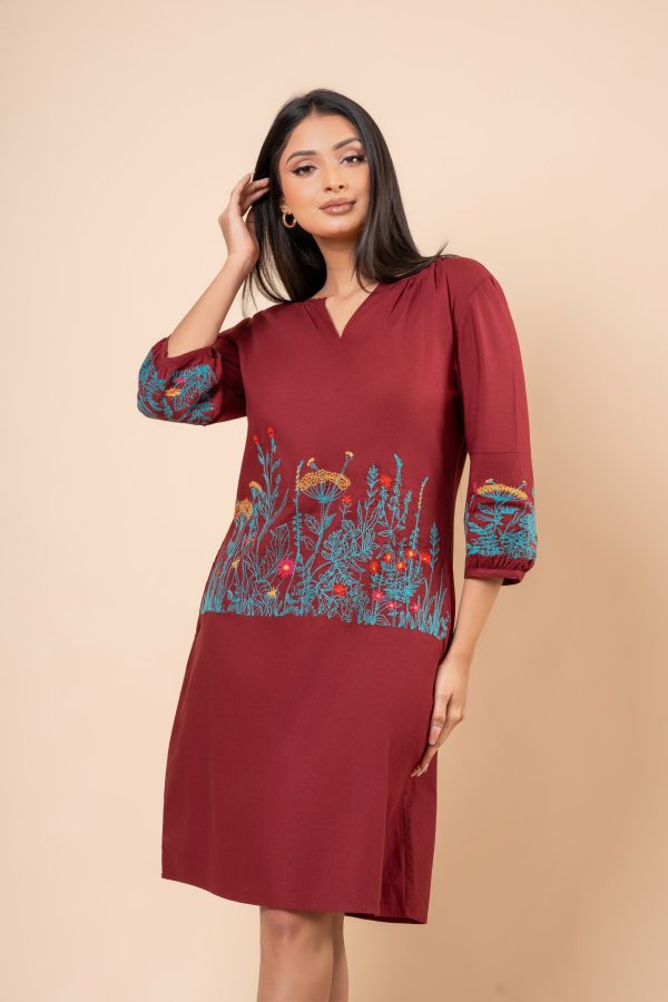 Floral Embroidered Notch Necked Short Dress - Image 4