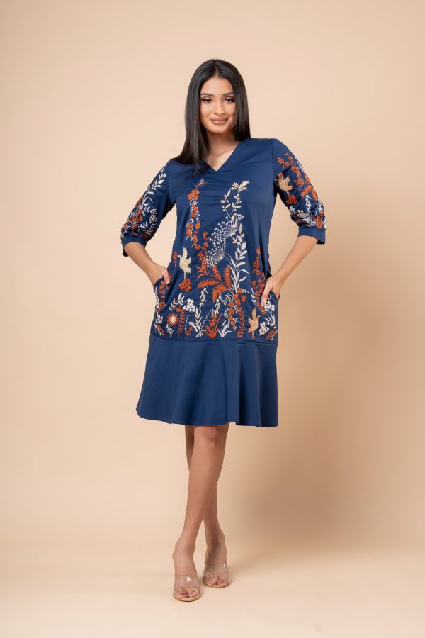 Botanical Embroidery Detail Short Dress - Image 3