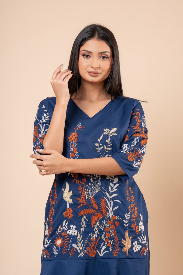 Botanical Embroidery Detail Short Dress