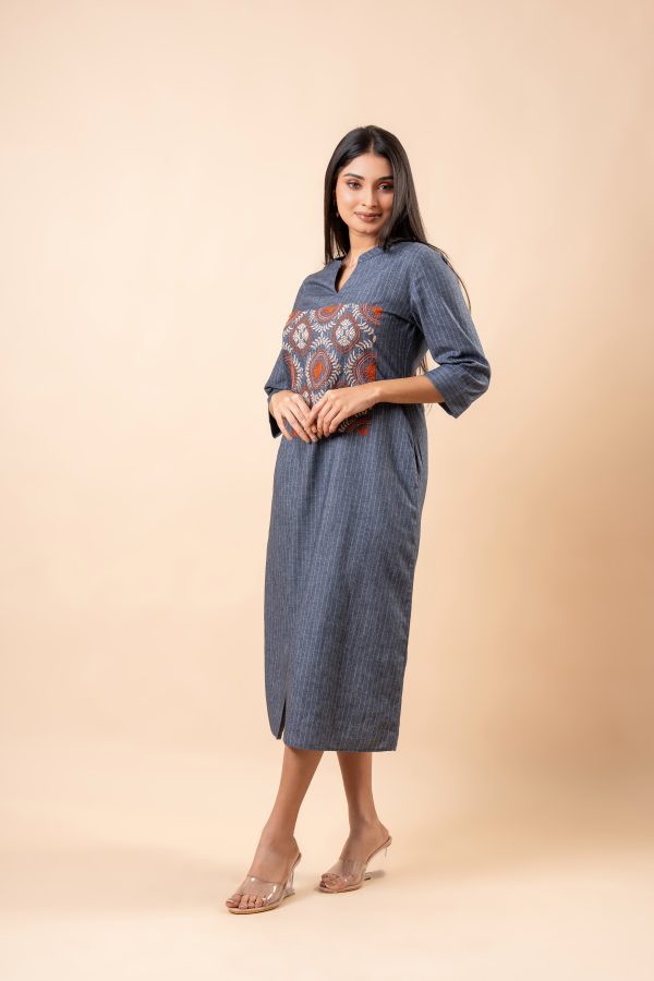 Geometric Floral Embroidered Striped Midi Dress - Image 5