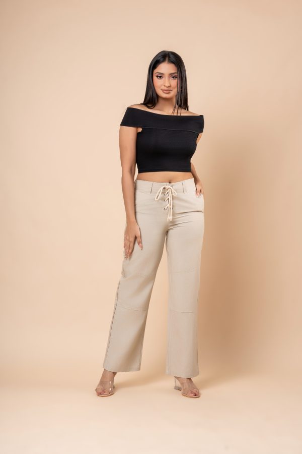 Front Tie-Up Detailed Linen Pant - Image 4
