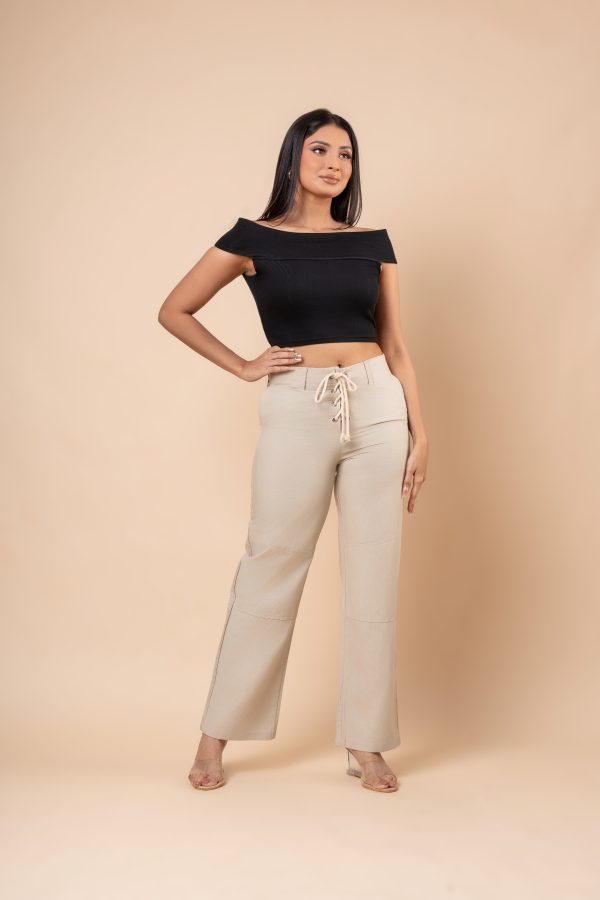 Front Tie-Up Detailed Linen Pant - Image 2