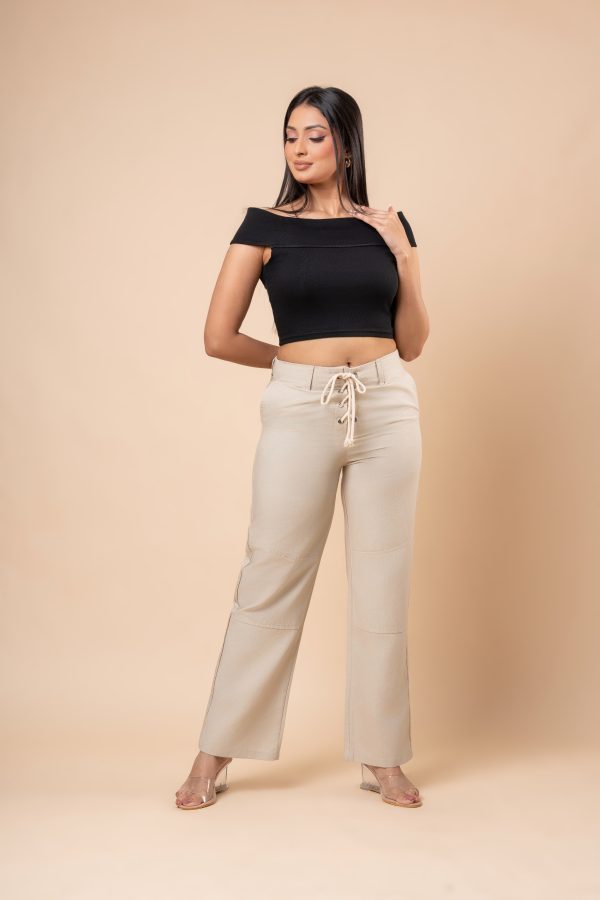 Front Tie-Up Detailed Linen Pant - Image 3