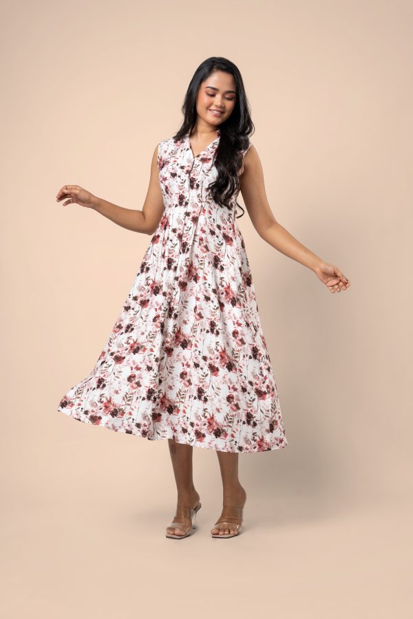 Floral Patterned Sleeveless Button-Down Midi Dress - Image 5