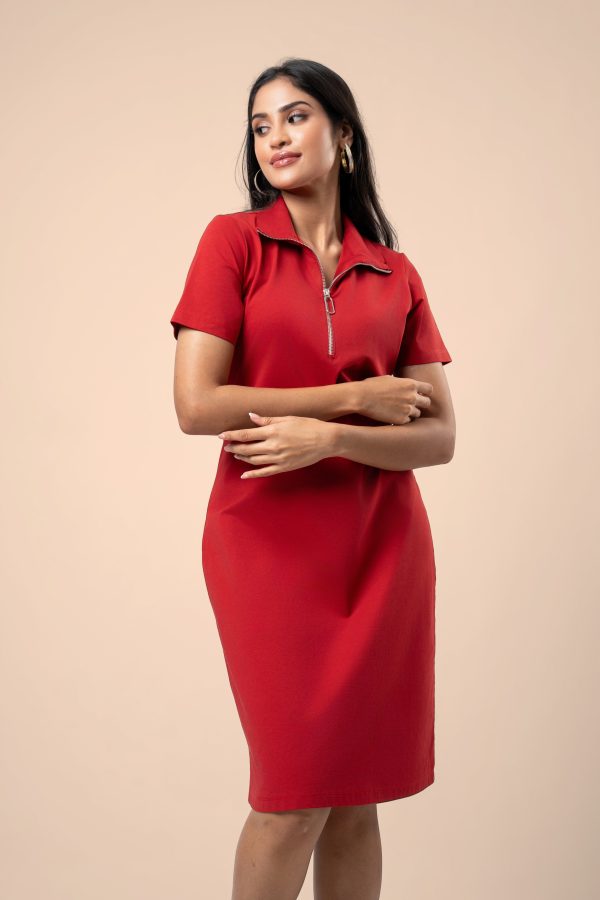 Zipper Detail Short Polo T-Shirt Dress - Image 2