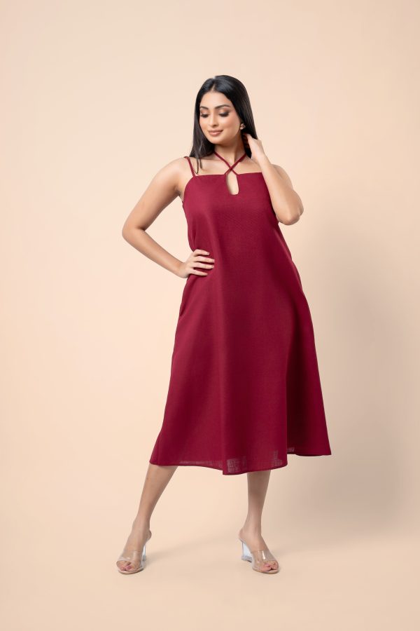 Neck Tie-Up Detailed Strappy Midi Dress - Image 4
