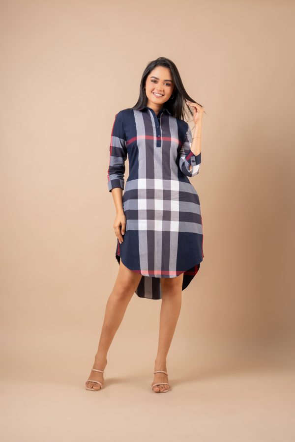High-Low Detailed Gingham Short Shirt Dress - Image 3