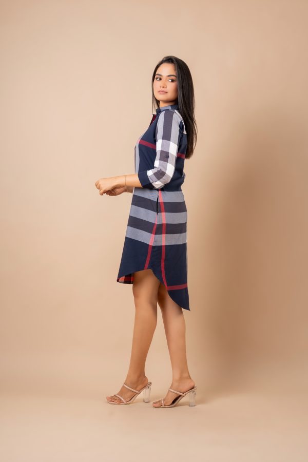 High-Low Detailed Gingham Short Shirt Dress - Image 5