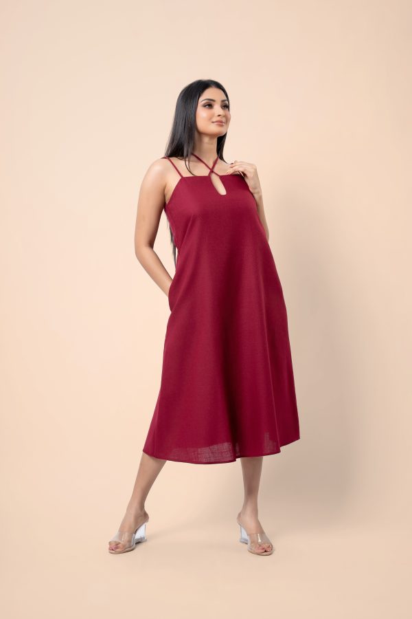 Neck Tie-Up Detailed Strappy Midi Dress - Image 3