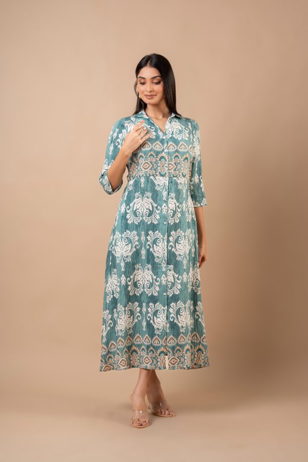 Ikat Patterned Button Down Maxi Dress - Image 3