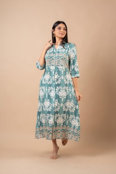 Ikat Patterned Button Down Maxi Dress