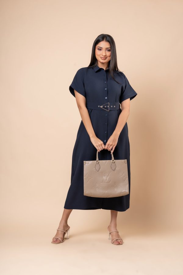 Triangle Belt Detail Midi Shirt Dress - Image 3