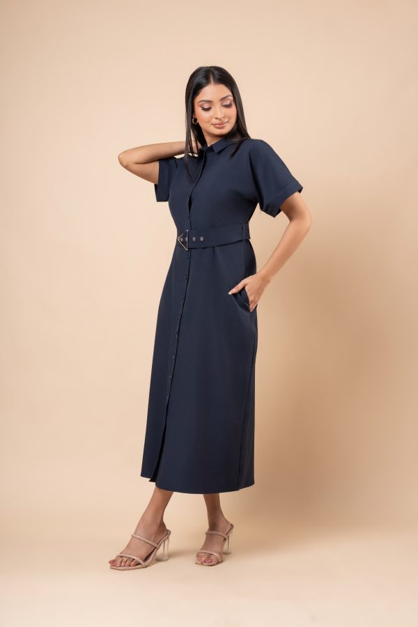 Triangle Belt Detail Midi Shirt Dress - Image 5