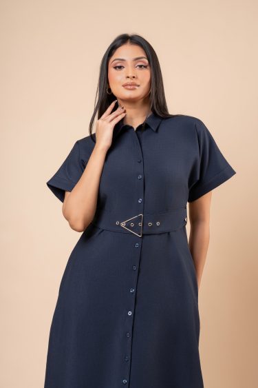 Triangle Belt Detail Midi Shirt Dress