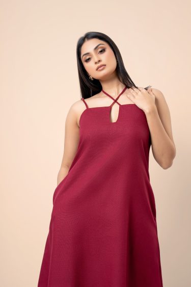 Neck Tie-Up Detailed Strappy Midi Dress