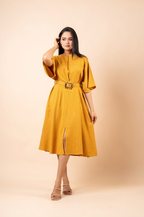 Belt Detailed Maggie Sleeved Midi Dress - Image 4