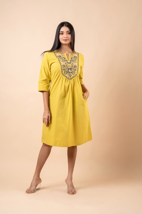 Yoke Floral Embroidered Short Dress - Image 4