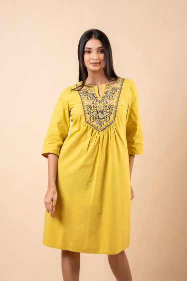 Yoke Floral Embroidered Short Dress