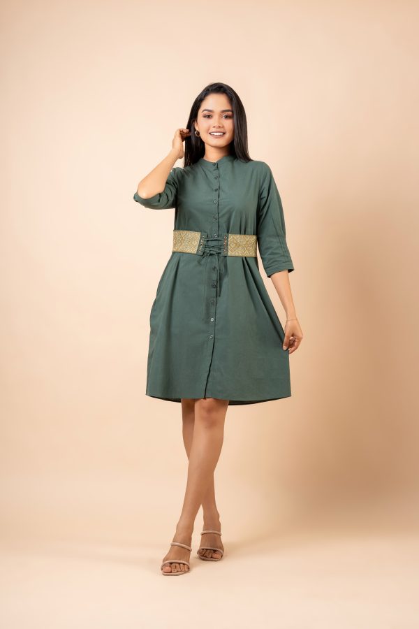 Belt Embroidered Cord Tie-Up Short Dress - Image 4