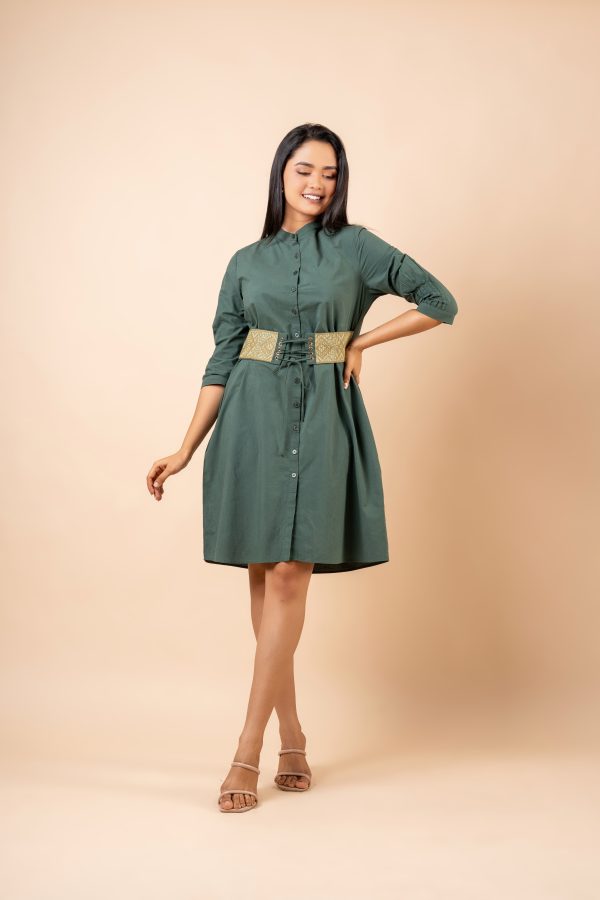 Belt Embroidered Cord Tie-Up Short Dress - Image 5