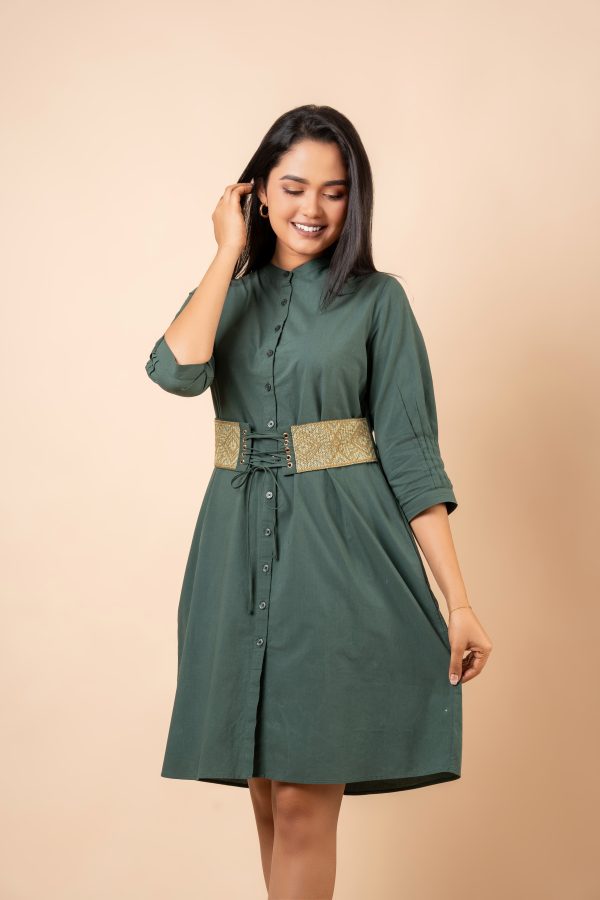 Belt Embroidered Cord Tie-Up Short Dress - Image 2