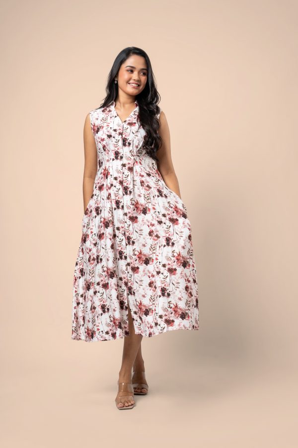 Floral Patterned Sleeveless Button-Down Midi Dress - Image 3